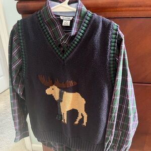 Hartstrings paid button up shirt and moose vest